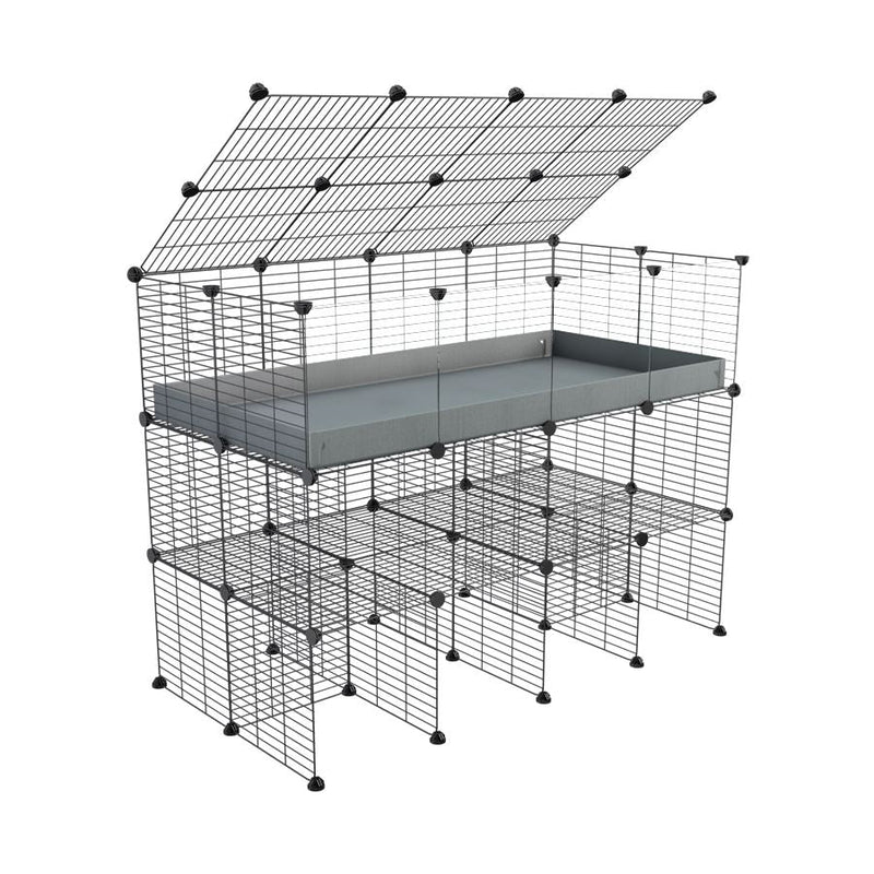 A 2x4 kavee C&C guinea pig cage with clear transparent plexiglass acrylic panels  with double stand a lid grey coroplast made of baby bars safe grids