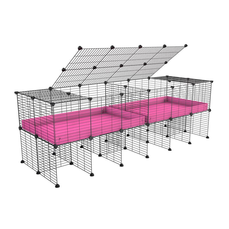 A 6x2 C&C cage with lid divider stand for guinea pig fighting or quarantine with pink coroplast from brand kavee