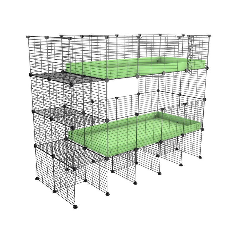 A two tier 4x2 c&c cage with stand and side storage for guinea pigs with two levels green pastel correx baby safe grids by brand kavee in the uk