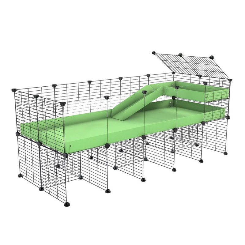 a 5x2 CC guinea pig cage with clear transparent plexiglass acrylic panels  with stand loft ramp small mesh grids green pastel pistachio corroplast by brand kavee