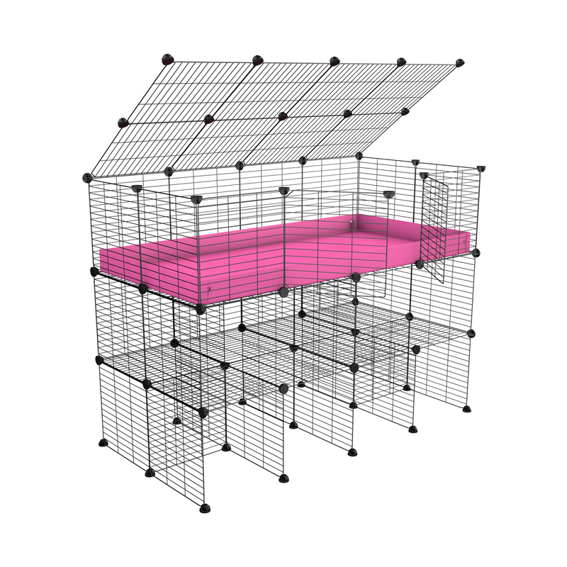 A 4x2 kavee C&C guinea pig cage with double stand a top pink coroplast made of baby bars safe grids