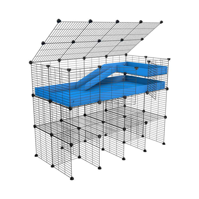 A 2x4 kavee blue CC guinea pig cage with three levels a loft a ramp a lid made of small size hole safe grids