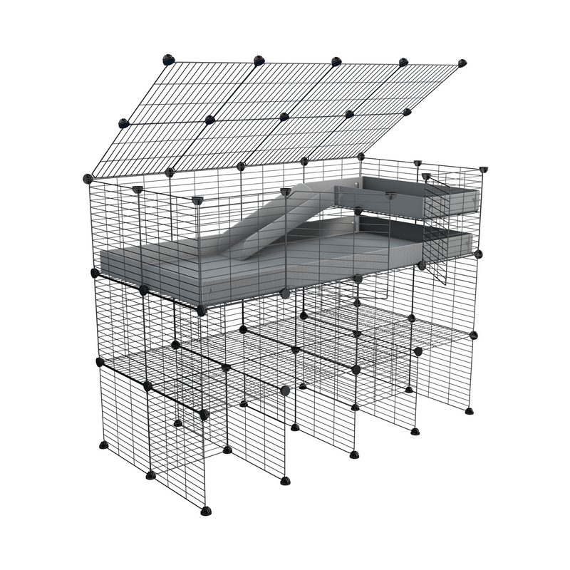 A 2x4 kavee gray CC guinea pig cage with three levels a loft a ramp a lid made of baby bars safe grids