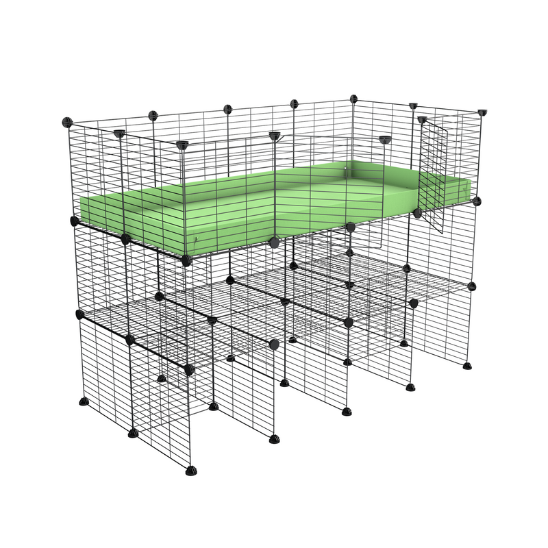 a tall 4x2 C&C guinea pigs cage with a double stand green pistachio coroplast and safe small hole grids sold in UK by kavee