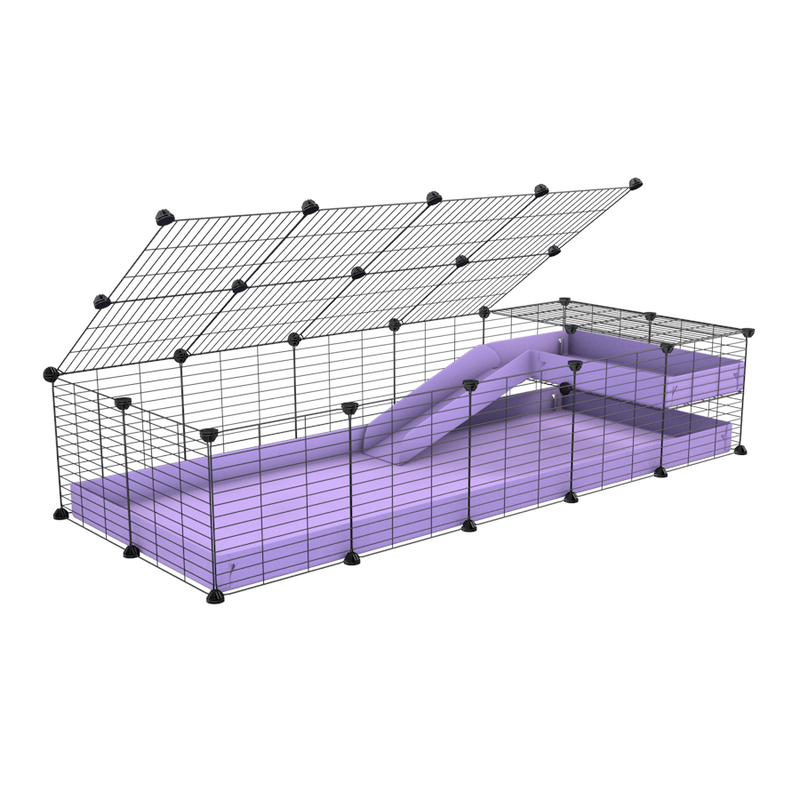 a 2x5 C and C guinea pig cage with loft ramp lid small hole size grids purple lilac pastel coroplast kavee