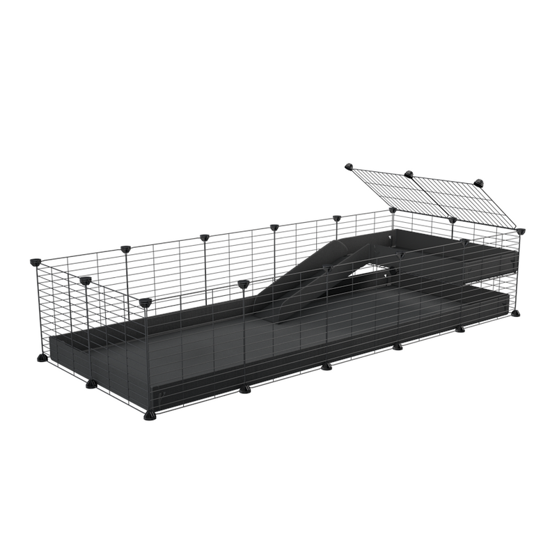 a 5x2 C&C guinea pig cage with a loft and a ramp black coroplast sheet and baby bars by kavee