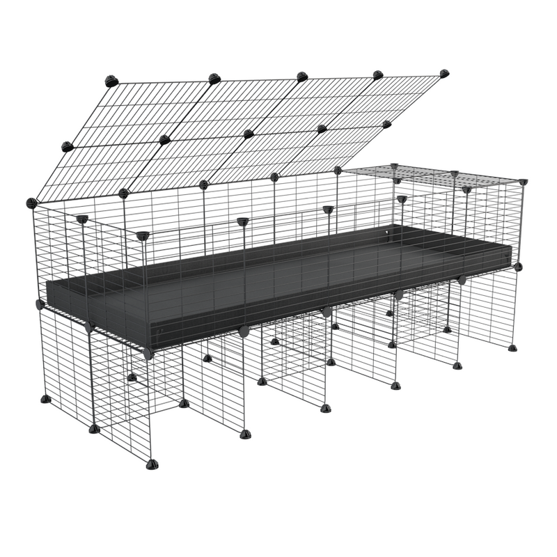 a 5x2 C&C cage for guinea pigs with a stand and a top black plastic baby safe grids by kavee