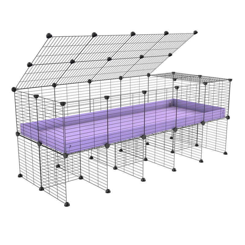 a 5x2 C&C cage for guinea pigs with a stand and a top purple lilac pastel plastic baby safe grids by kavee