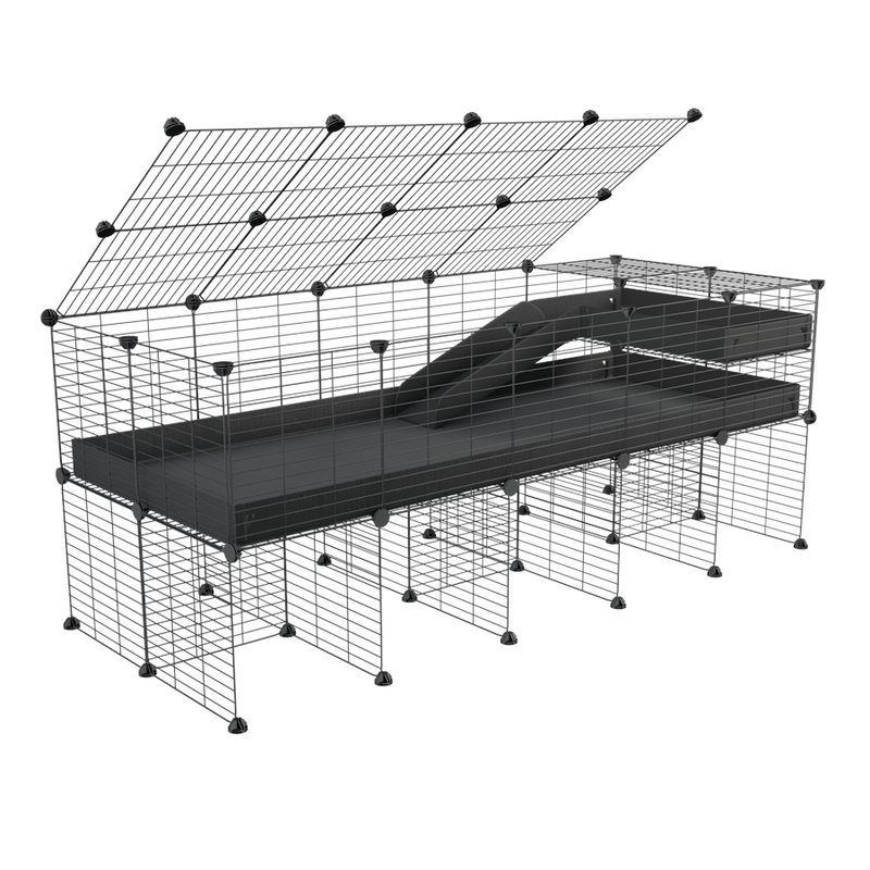 A 2x5 C and C guinea pig cage with stand loft ramp lid small size meshing safe grids black correx sold in UK