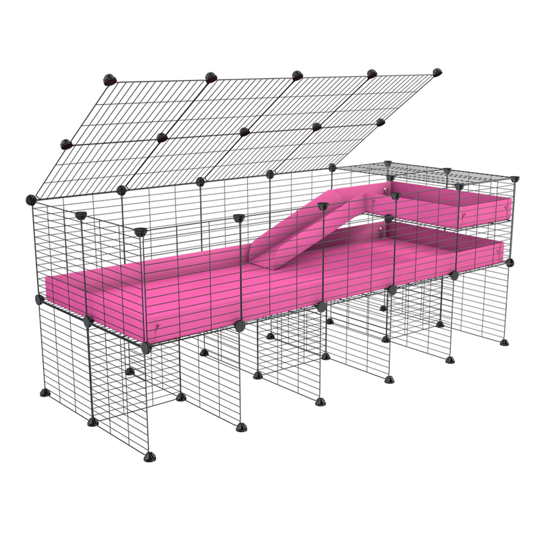 A 2x5 C and C guinea pig cage with stand loft ramp lid small size meshing safe grids pink correx sold in UK