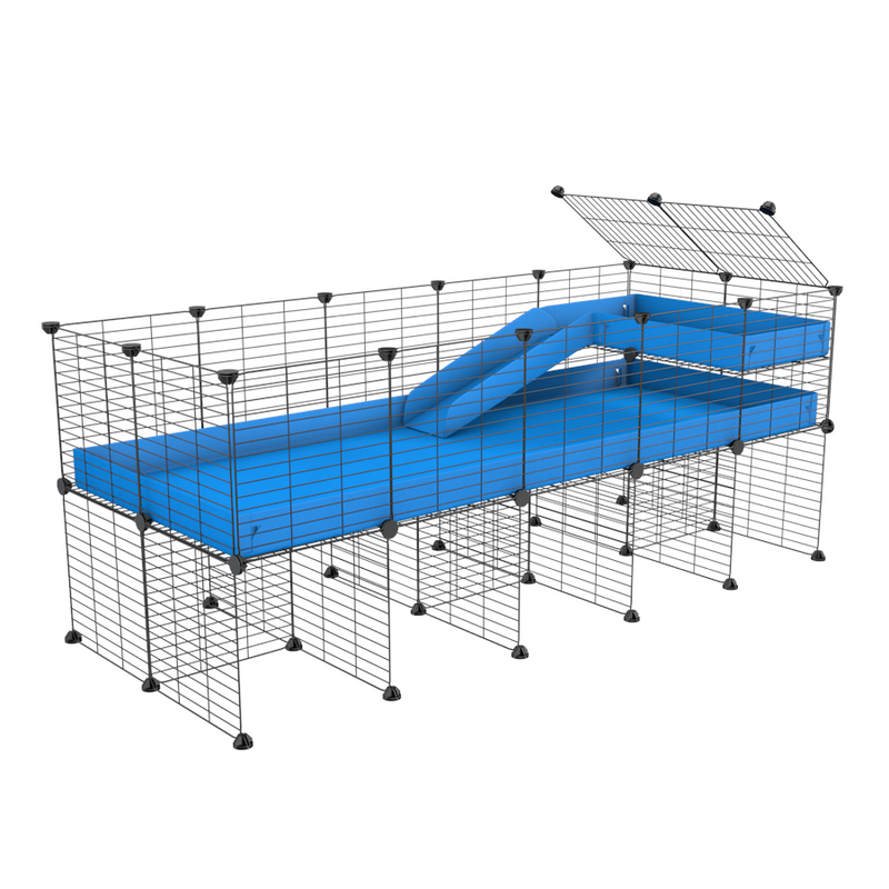 a 5x2 CC guinea pig cage with stand loft ramp small mesh grids blue corroplast by brand kavee