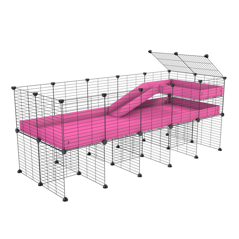 a 5x2 CC guinea pig cage with stand loft ramp small mesh grids pink corroplast by brand kavee