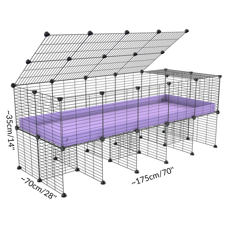 Size of a 5x2 CC cage for guinea pigs with a stand purple lilac pastel correx and small hole size grids sold in Uk by kavee