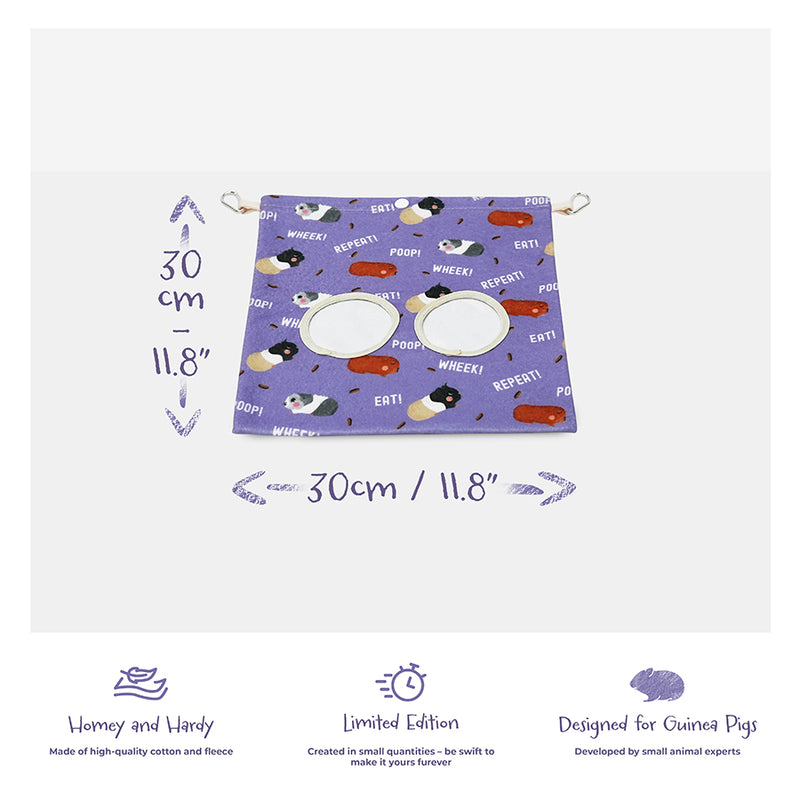 Purple haybag with poop design by brand Kavee on grey background showing product information