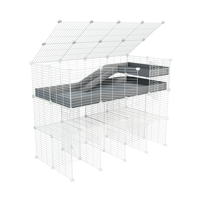 A 4x2 kavee black C&C guinea pig cage with a lid three levels a loft a ramp made of small size hole safe white grids