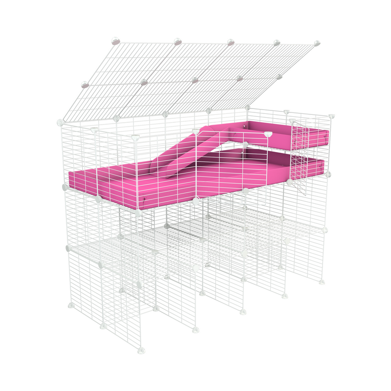 A 4x2 kavee blue C&C guinea pig cage with a lid three levels a loft a ramp made of small size hole safe white grids