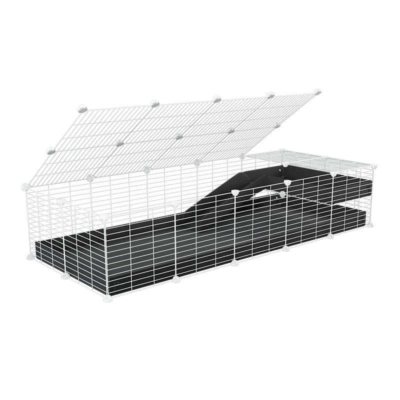 a 2x5 C and C guinea pig cage with loft ramp lid small hole size white grids black coroplast kavee