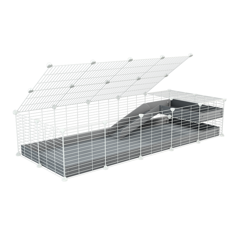 a 2x5 C and C guinea pig cage with loft ramp lid small hole size white CC grids grey coroplast kavee