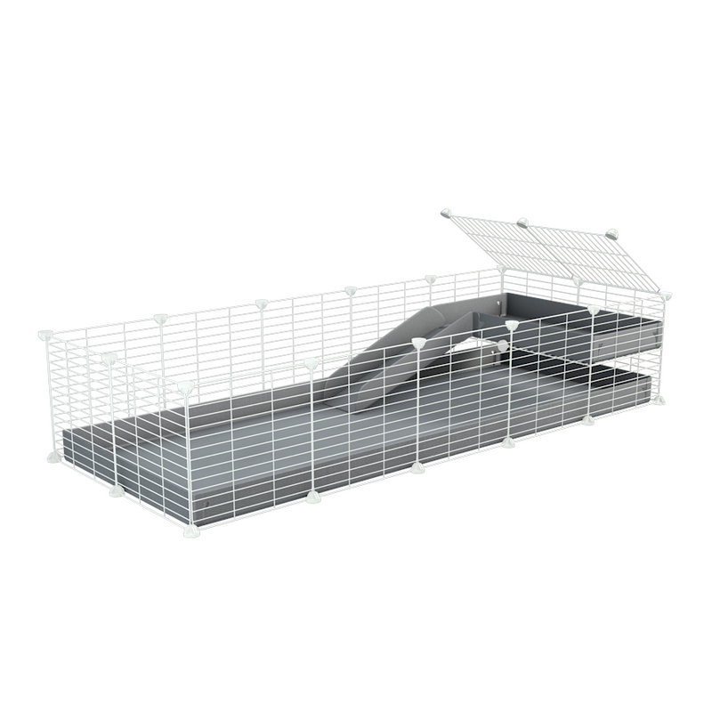 a 5x2 C&C guinea pig cage with a loft and a ramp grey coroplast sheet and baby bars white grids by kavee