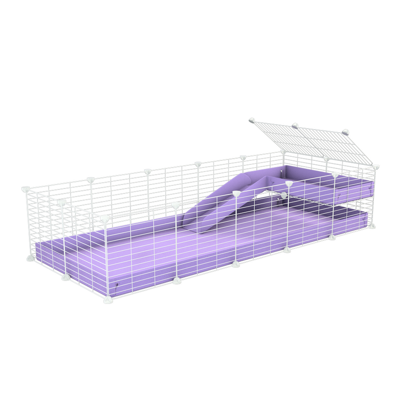 a 5x2 C&C guinea pig cage with a loft and a ramp purple lilac pastel coroplast sheet and baby bars by kavee