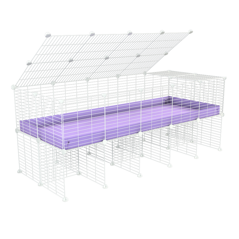 a 5x2 C&C cage for guinea pigs with a stand and a top purple lilac pastel plastic baby safe white grids by kavee