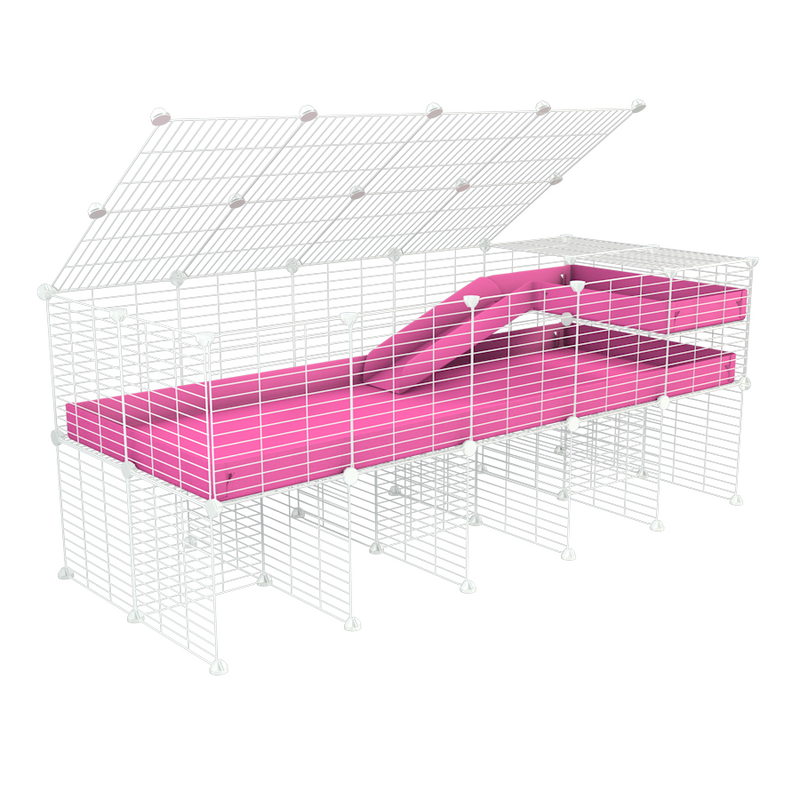 A 2x5 C and C guinea pig cage with stand loft ramp lid small size meshing safe white CC grids pink correx sold in UK