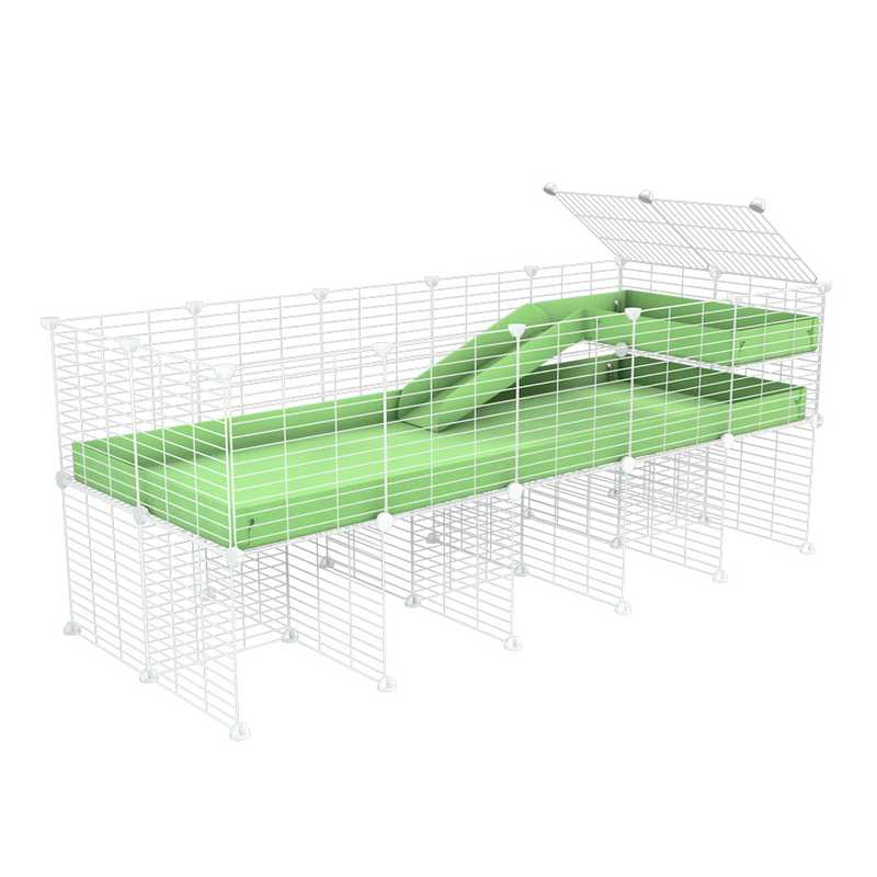 a 5x2 CC guinea pig cage with stand loft ramp small mesh white grids green pastel pistachio corroplast by brand kavee