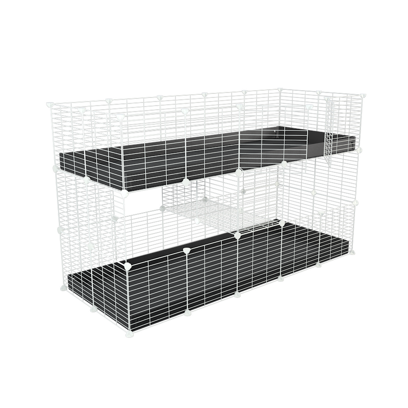 A double white 5x2 c&c cage for guinea pigs with two levels black correx baby safe grids by brand kavee in the uk