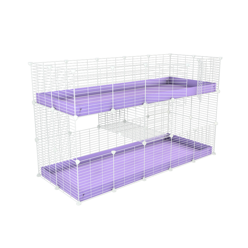 A two tier white 5x2 c&c cage for guinea pigs with two levels purple lilac correx baby safe grids by brand kavee in the uk