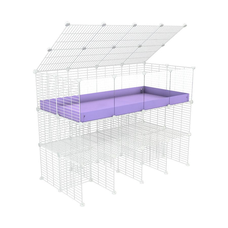 a tall 4x2 C&C guinea pigs cage with clear transparent plexiglass acrylic panels  with a double stand purple coroplast a lid and safe small hole white CC grids sold in UK by kavee