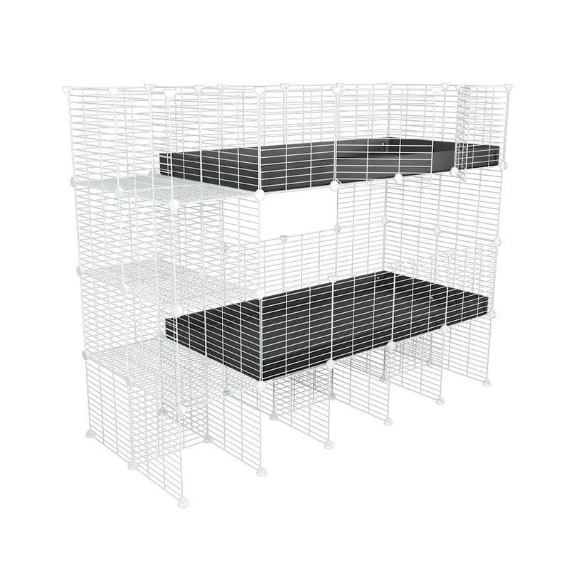 A two tier white 4x2 c&c cage with stand and side storage for guinea pigs with two levels black correx baby safe grids by brand kavee in the uk