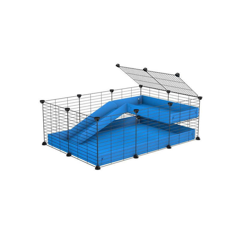 a 3x2 C&C guinea pig cage with a loft and a ramp blue coroplast sheet and baby bars by kavee