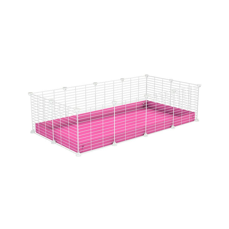 A cheap 4x2 C&C cage for guinea pig with pink coroplast and baby proof white grids from brand kavee