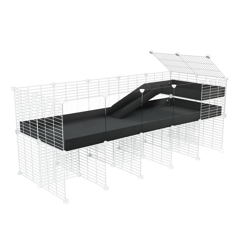 a 5x2 CC guinea pig cage with clear transparent plexiglass acrylic panels  with stand loft ramp small mesh white CC grids black corroplast by brand kavee