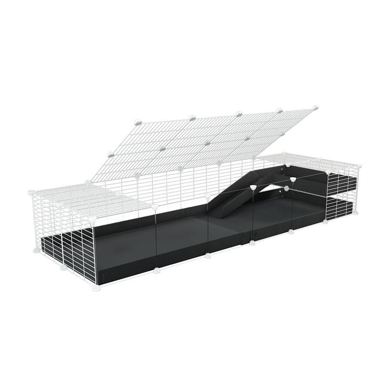 a 2x6 C and C guinea pig cage with clear transparent plexiglass acrylic panels  with loft ramp lid small hole size white grids black coroplast kavee