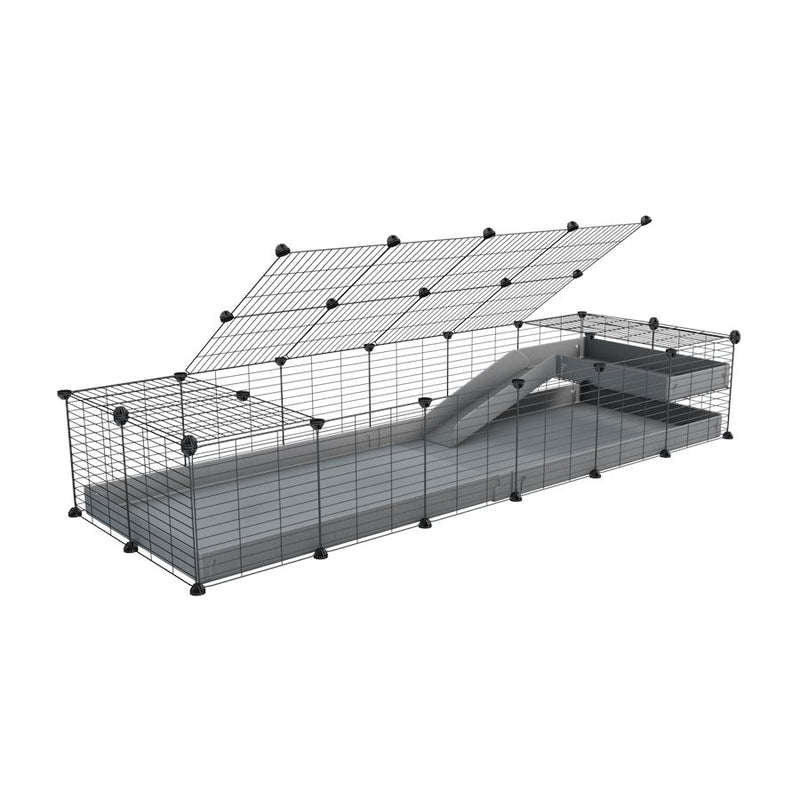 a 2x6 C and C guinea pig cage with loft ramp lid small hole size grids grey coroplast kavee