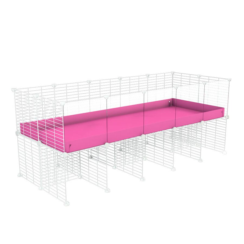 a 5x2 CC cage with clear transparent plexiglass acrylic panels  for guinea pigs with a stand pink correx and white grids sold in UK by kavee