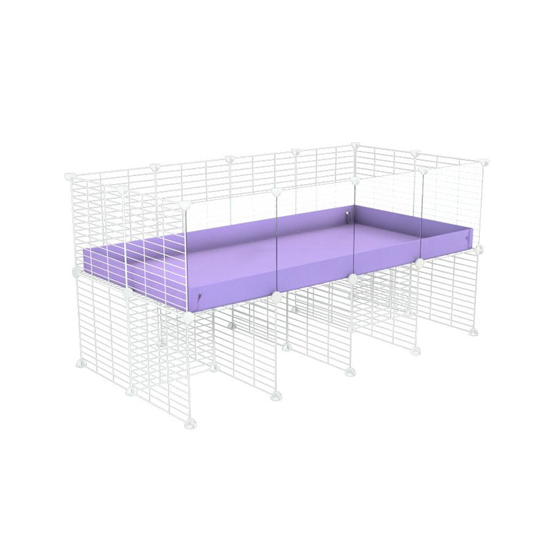 a 4x2 CC cage with clear transparent plexiglass acrylic panels  for guinea pigs with a stand purple lilac pastel correx and white CC grids sold in UK by kavee