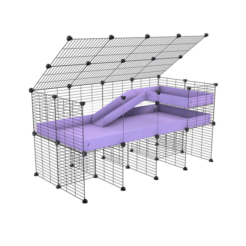 A 2x4 C and C guinea pig cage with clear transparent plexiglass acrylic panels  with stand loft ramp lid small size meshing safe grids purple lilac pastel correx sold in UK