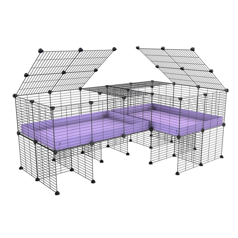A 6x2 L-shape C&C cage with lid divider stand for guinea pig fighting or quarantine with lilac coroplast from brand kavee