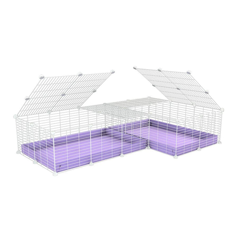 A 6x2 L-shape white C&C cage with lid divider for guinea pig fighting or quarantine with lilac coroplast from brand kavee