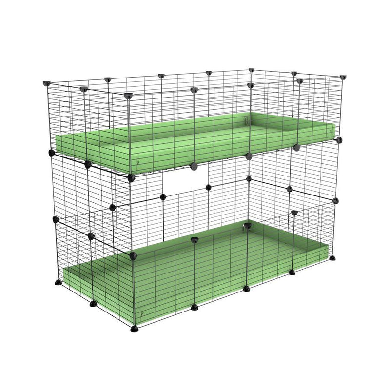 A 4x2 double stacked c and c guinea pig cage with two stories pistachio green coroplast safe size grids by brand kavee