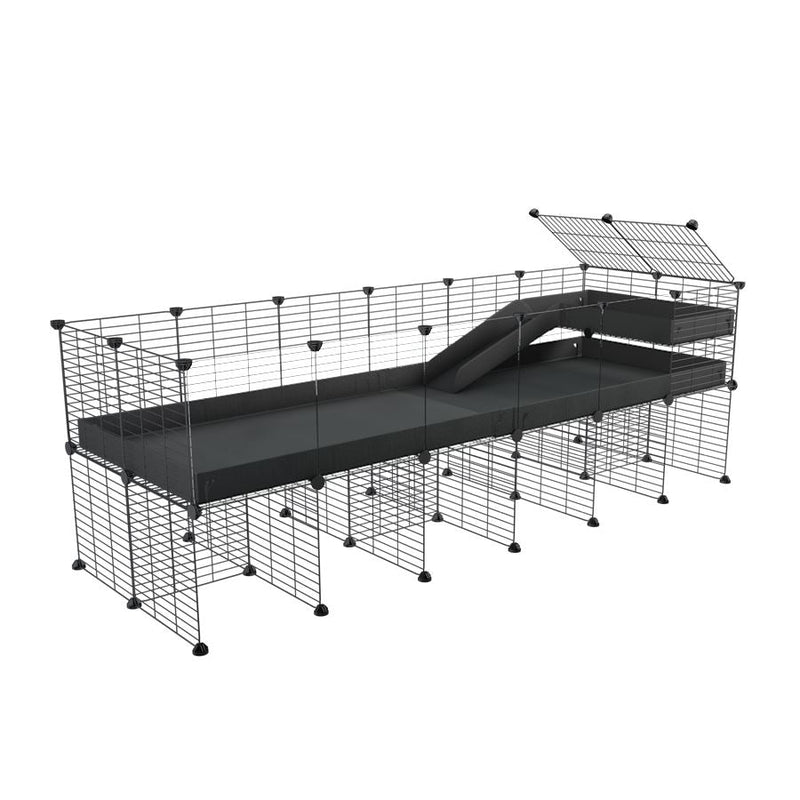 a 6x2 CC guinea pig cage with clear transparent plexiglass acrylic panels  with stand loft ramp small mesh grids black corroplast by brand kavee