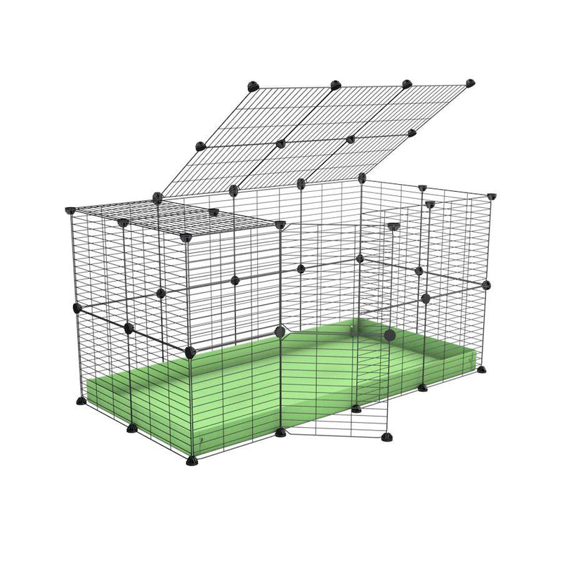 A 4x2 C&C rabbit cage with top and safe small mesh grids green pistachio coroplast by kavee UK
