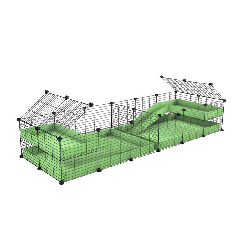 A 6x2 C&C cage with divider and loft ramp for guinea pig fighting or quarantine with green coroplast from brand kavee
