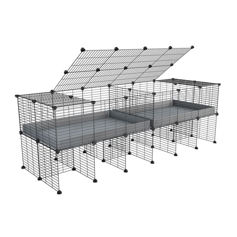 A 6x2 C&C cage with lid divider stand for guinea pig fighting or quarantine with grey coroplast from brand kavee