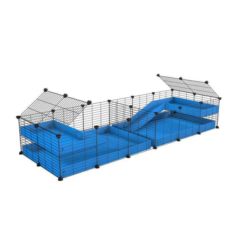 A 6x2 C&C cage with divider and loft ramp for guinea pig fighting or quarantine with blue coroplast from brand kavee