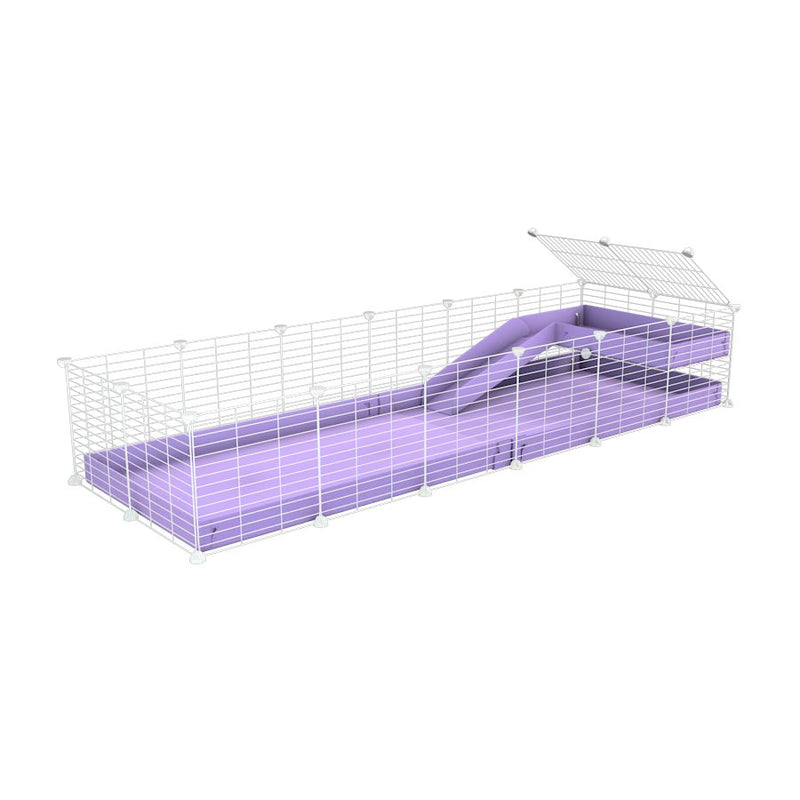 a 6x2 C&C guinea pig cage with a loft and a ramp purple lilac pastel coroplast sheet and baby bars by kavee