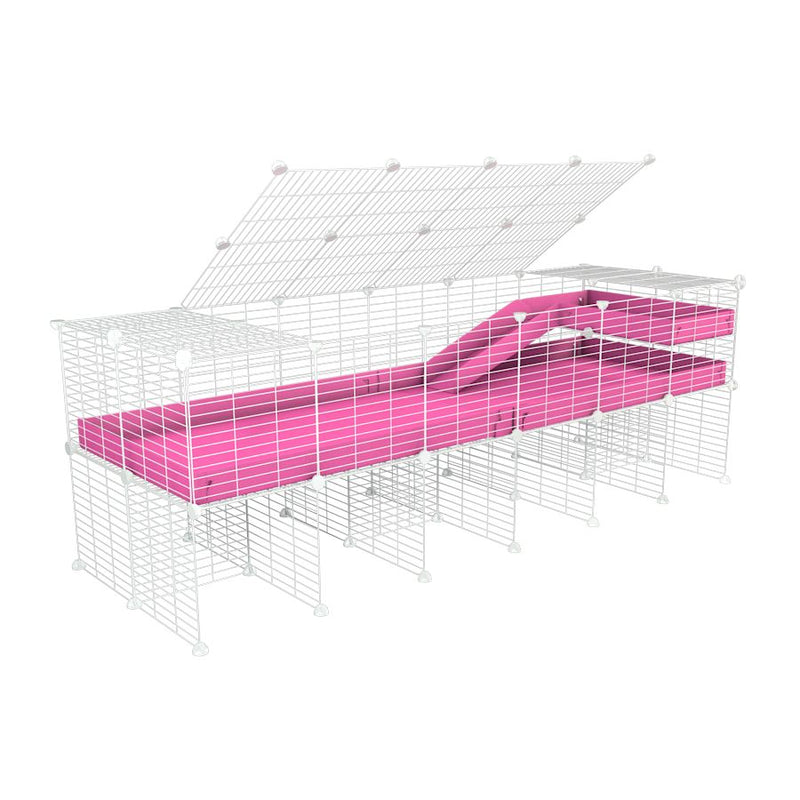 A 2x6 C and C guinea pig cage with stand loft ramp lid small size meshing safe white C&C grids pink correx sold in UK