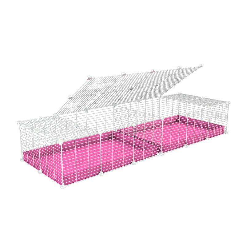 A 6x2 white C&C cage with lid divider for guinea pig fighting or quarantine with pink coroplast from brand kavee